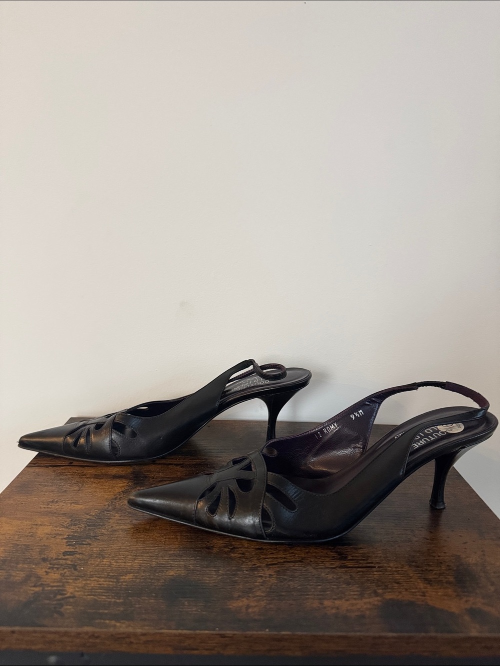 Donald J. Pliner Black Pointed Slingback Heels with Cutout Design - Picture 4 of 11
